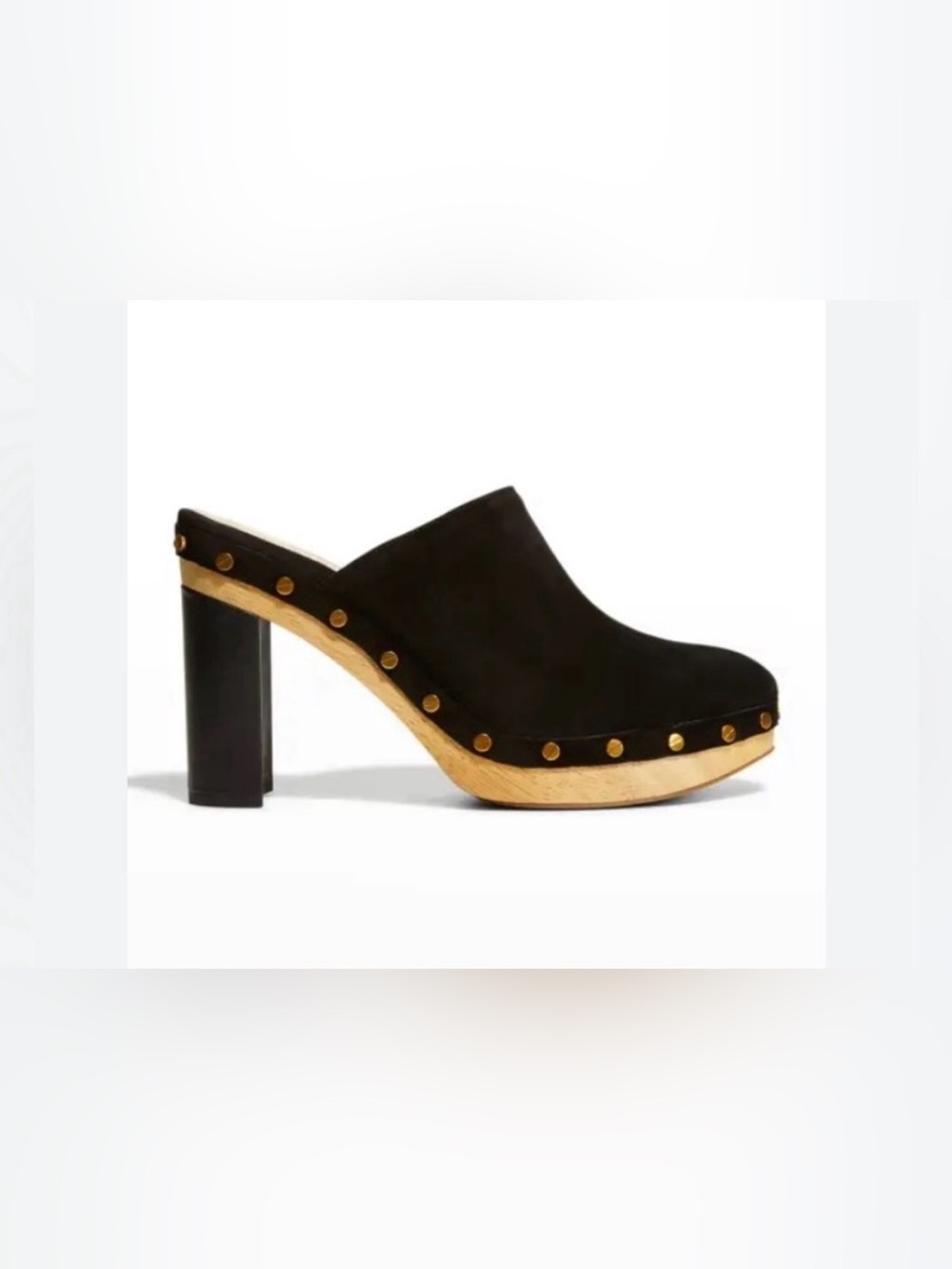 Veronica Beard Grita Wooden Slip On Clog Mules Black Suede Studded Bohemian